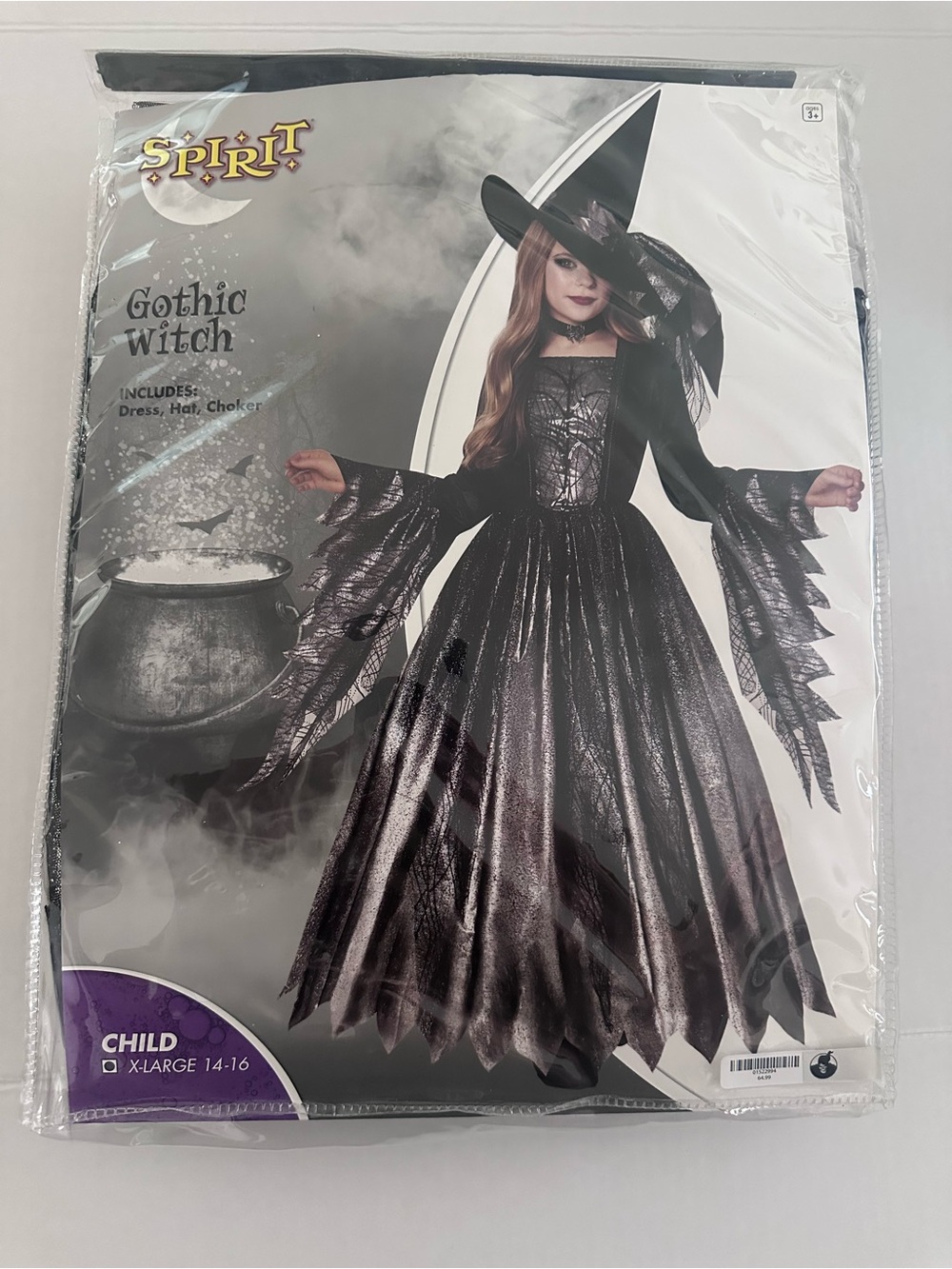 Gothic Witch Costume. Spirit Halloween. Size child XL 14-16. Dress and Hat only.